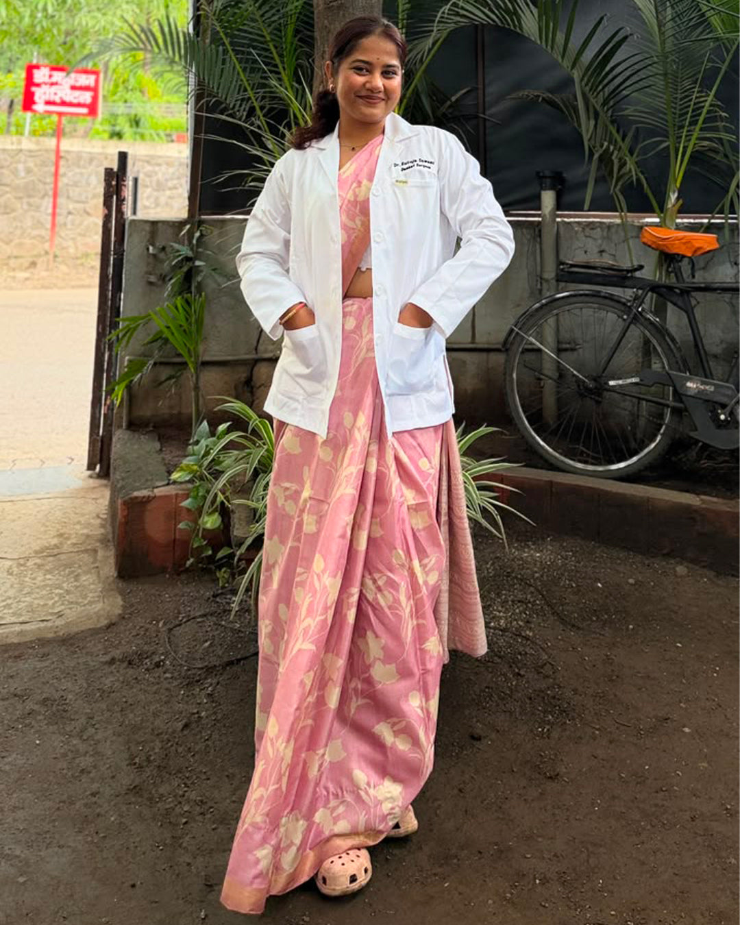 Customer wearing Blush Beauty | Baby Pink Cotton-Tissue Saree