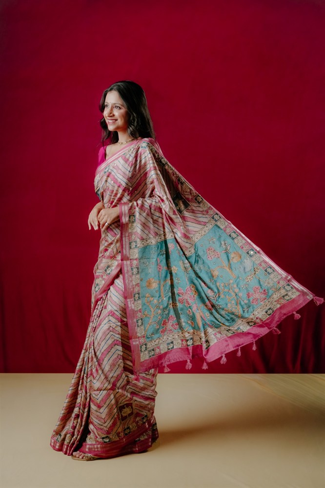 Kaatha Wavy Tissue Cotton Pink Saree