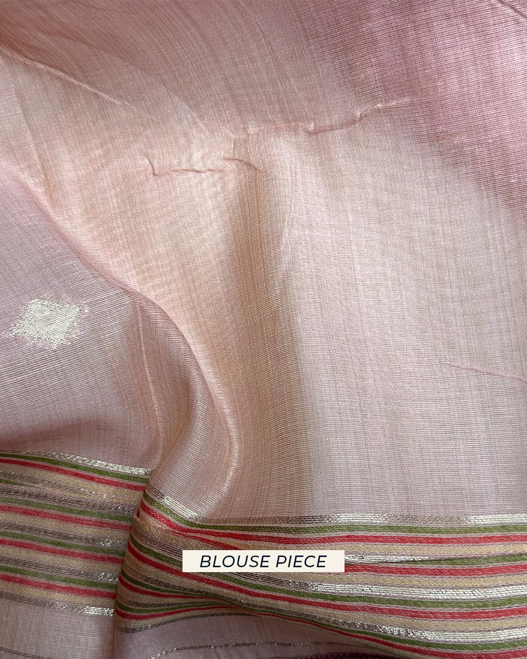 Matching unstitched blouse piece fabric for the Rajathee Saree Blush Pink Tussar Silk floral collection.