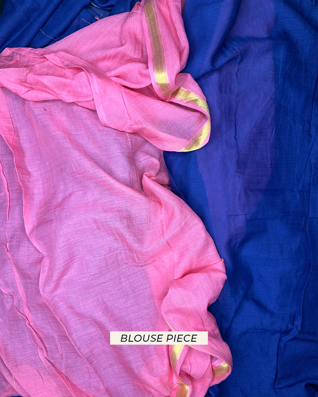 High-quality pink unstitched blouse piece to contrast with the Deep Blue Mul Cotton Saree collection.