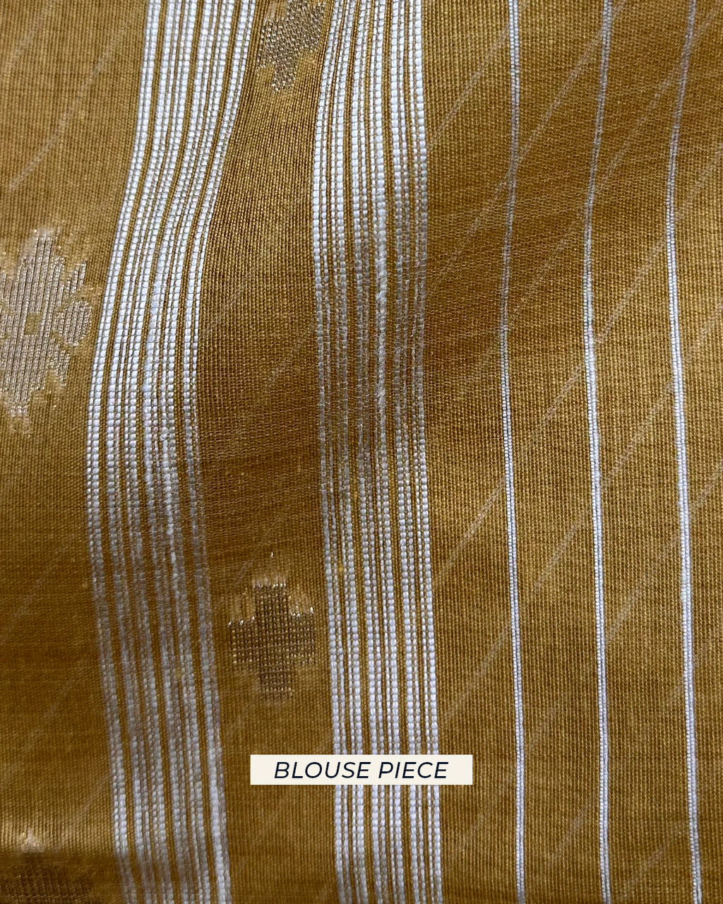 Matching Mustard Yellow Tussar Silk blouse piece fabric with coordinating geometric line motifs.