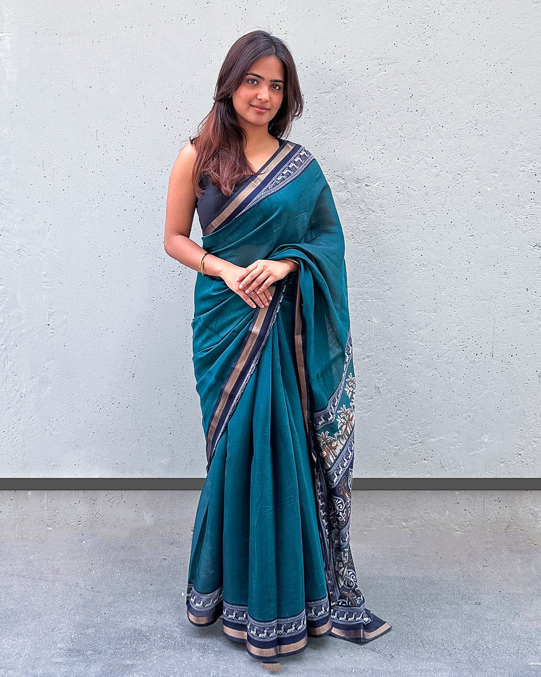 Bhumika | Small Peacock Border Cambric Silk Saree