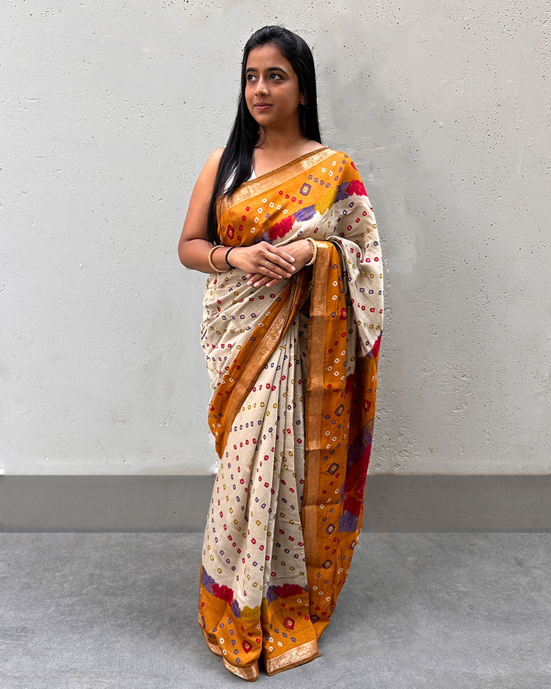Nandini | Bandhani Print Cambric Silk Saree
