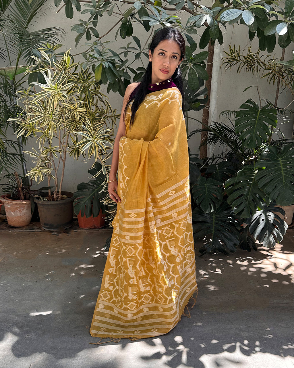Lightweight and crisp Mustard Yellow Tussar Silk Saree from Rajathee Saree with a graceful, structured fall.