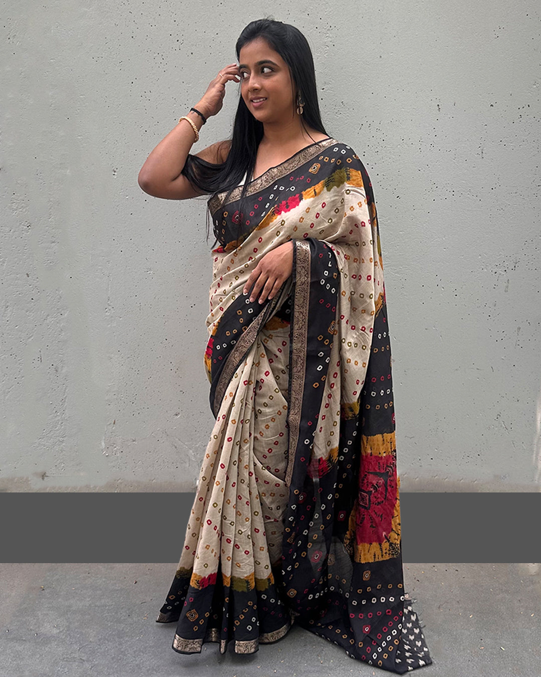 Nandini | Bandhani Print Cambric Silk Saree