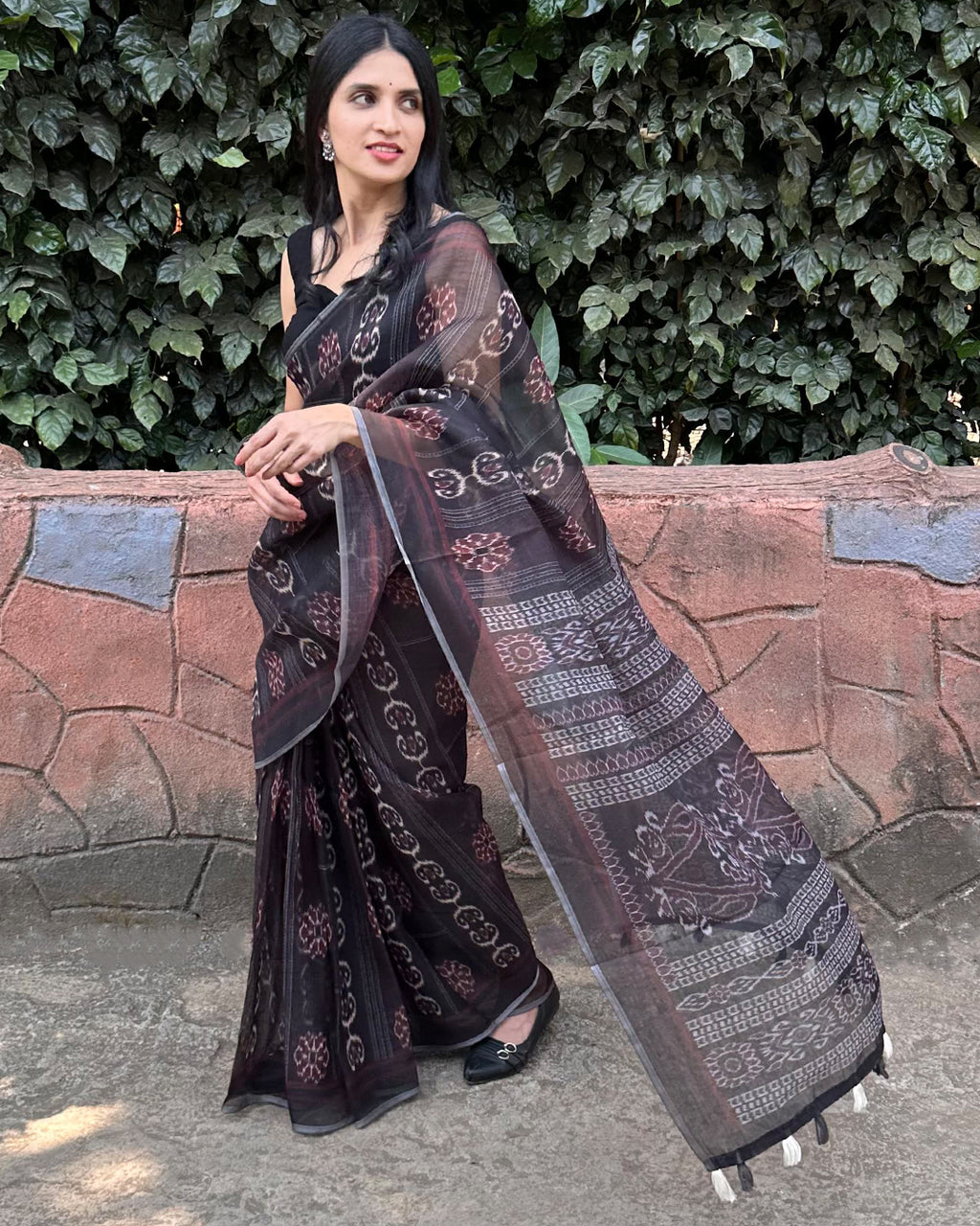 Lightweight and breathable Black Cotton Super Net Saree by Rajathee Saree with a sheer, graceful drape.