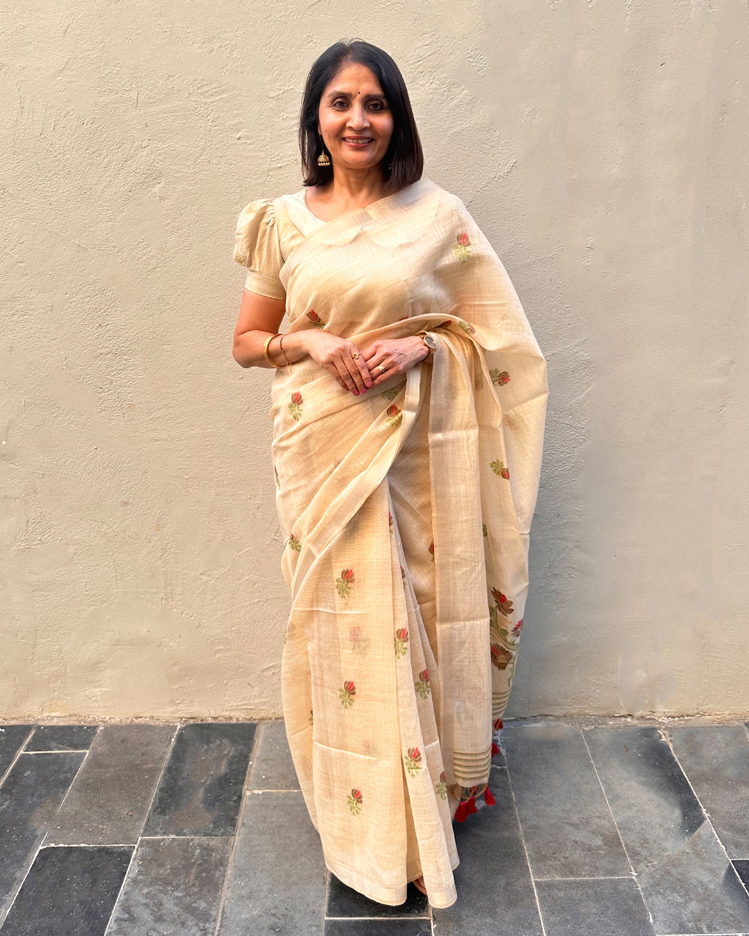 Sunheri | Floral Tussar Silk Saree