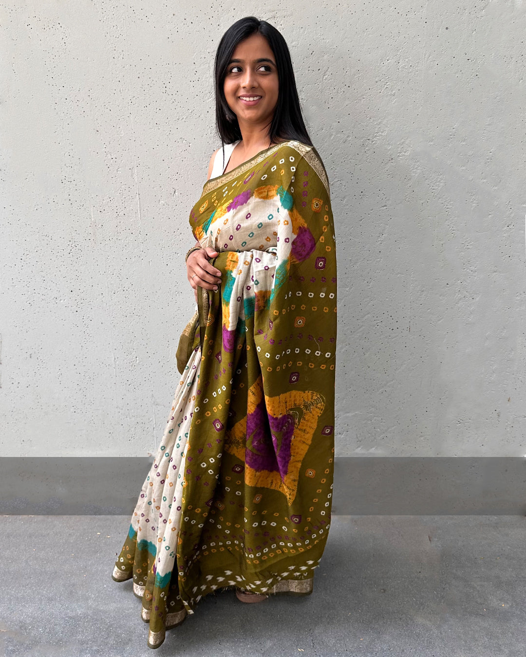 Nandini | Bandhani Print Cambric Silk Saree