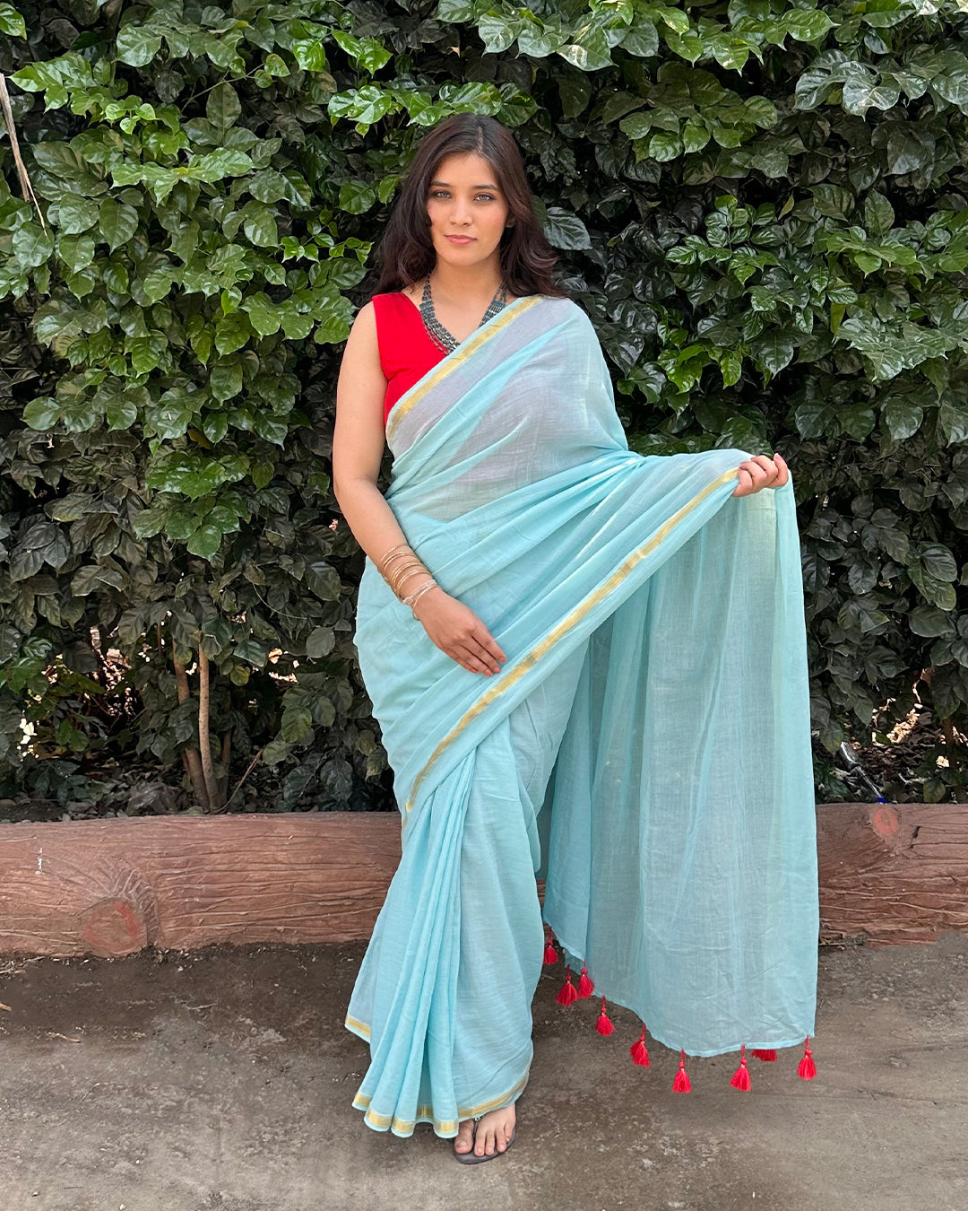 Soumya Gold | Plain Mul Cotton Saree with Gold Border