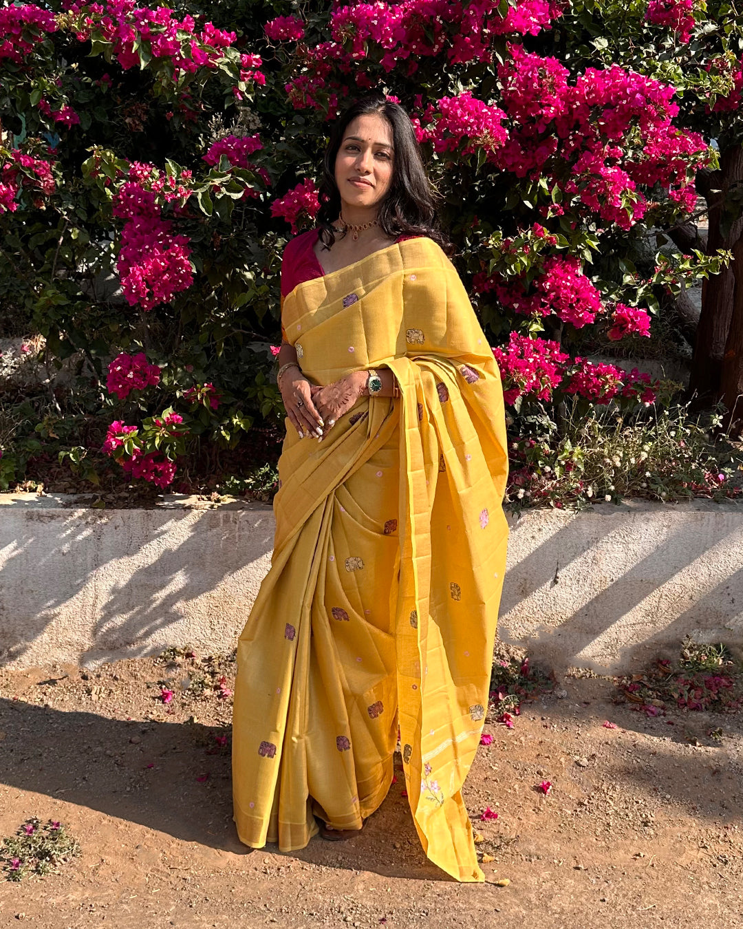 Gajagamini | Small Embroidered Elephant Print Cotton Silk Saree