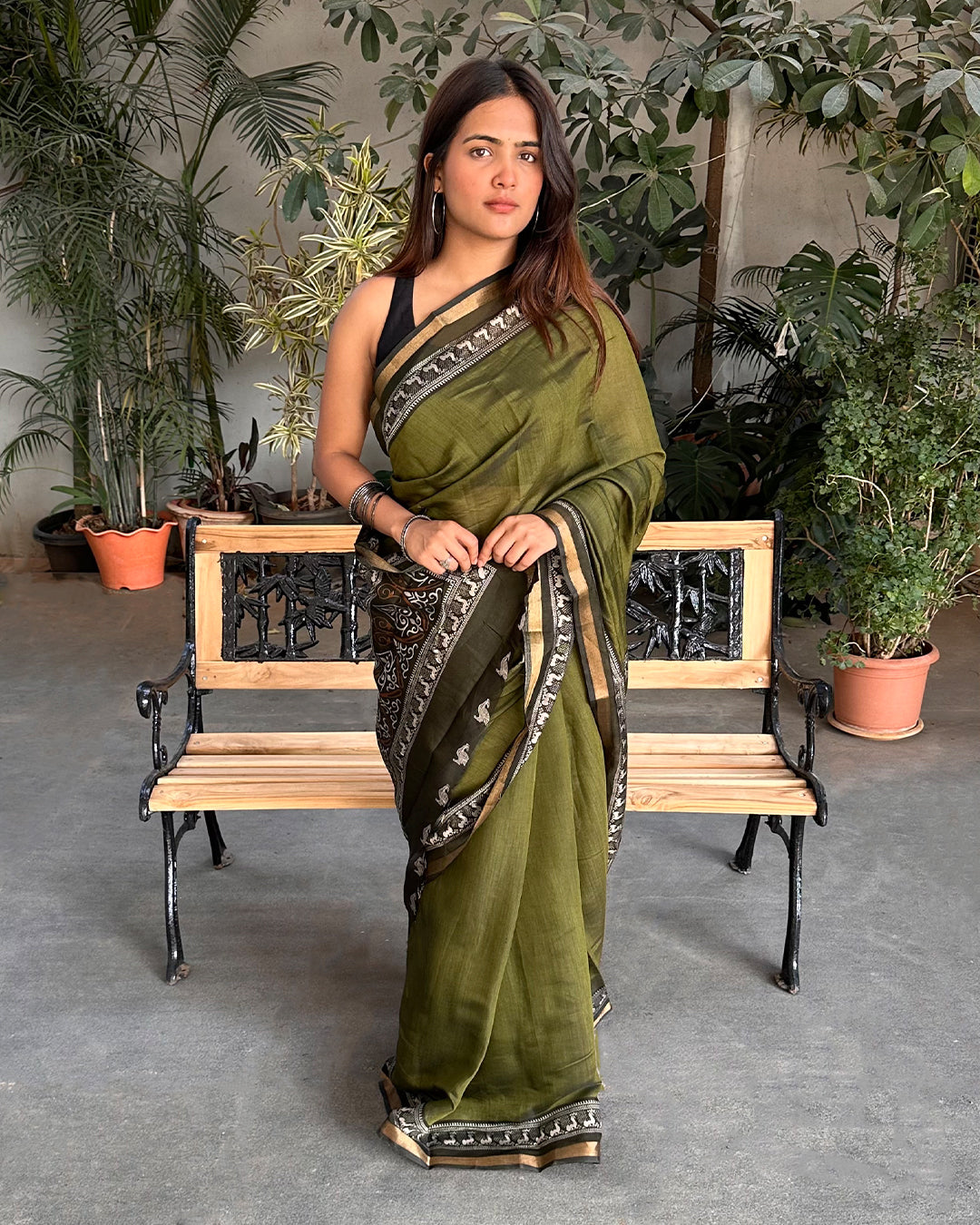 Bhumika | Small Peacock Border Cambric Silk Saree
