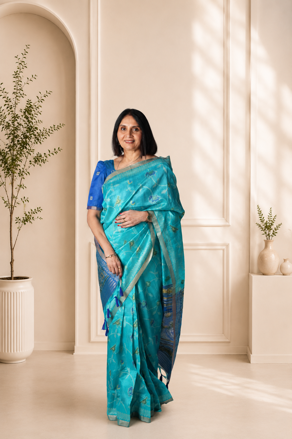 Pinjara jari | Tusser Cotton Silk Saree