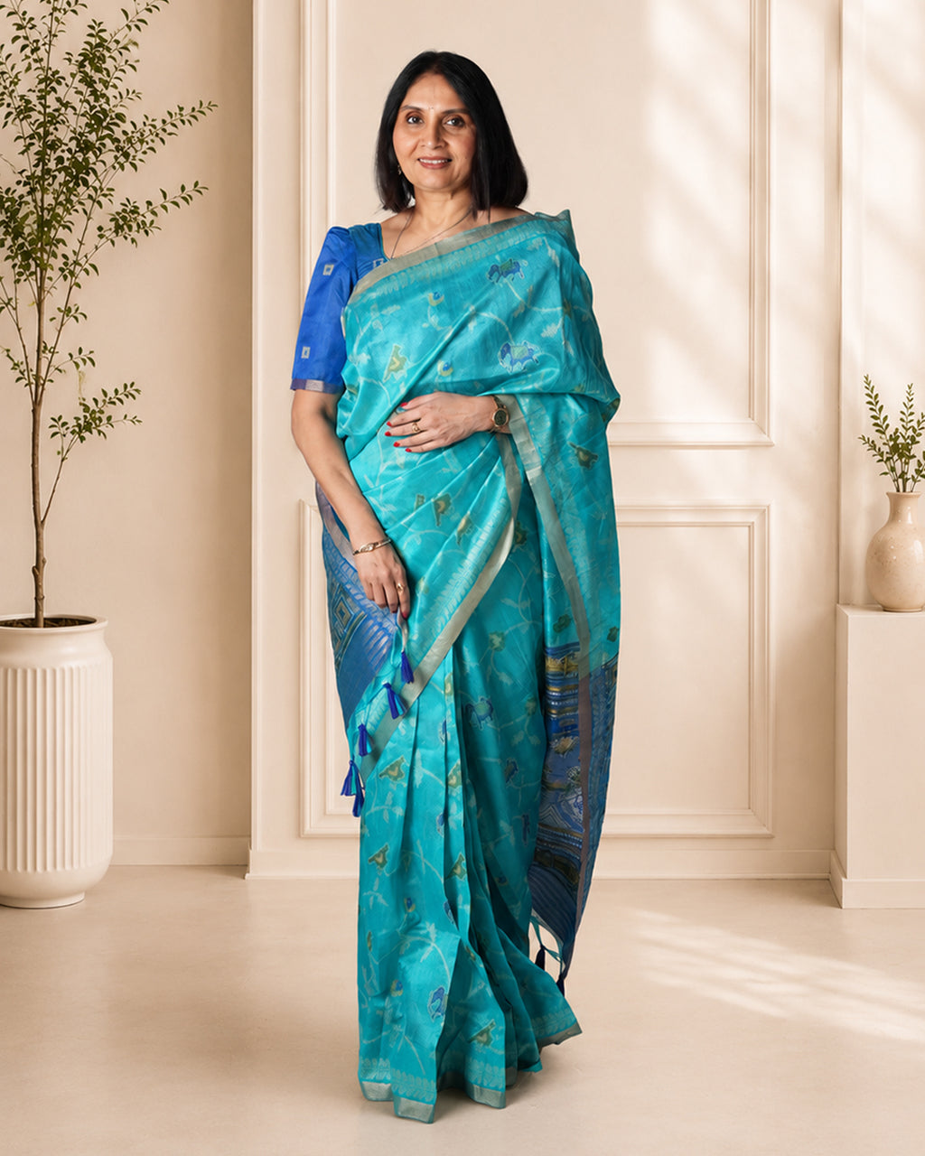 Pinjara jari | Tusser Cotton Silk Saree