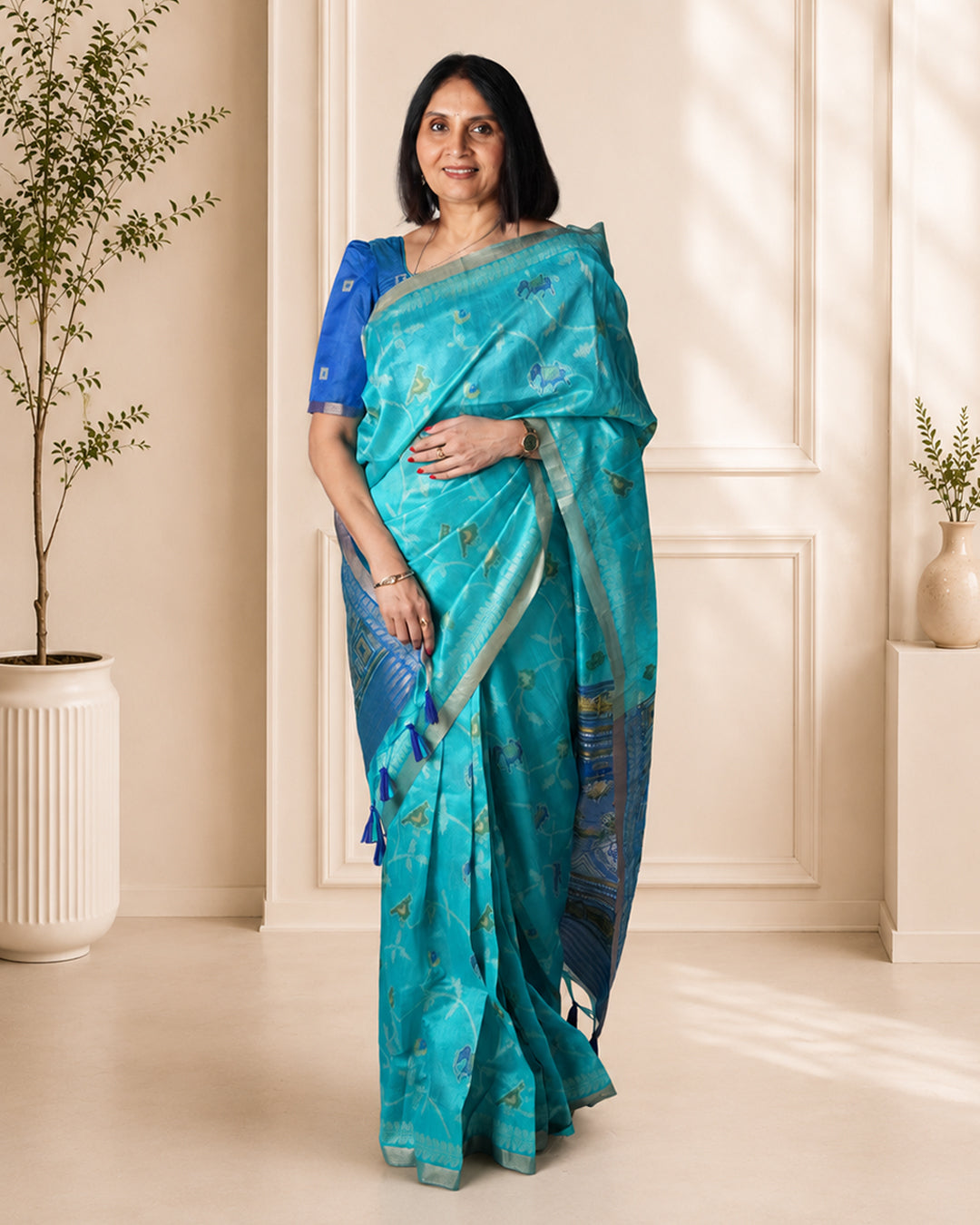 Pinjara jari | Tusser Cotton Silk Saree