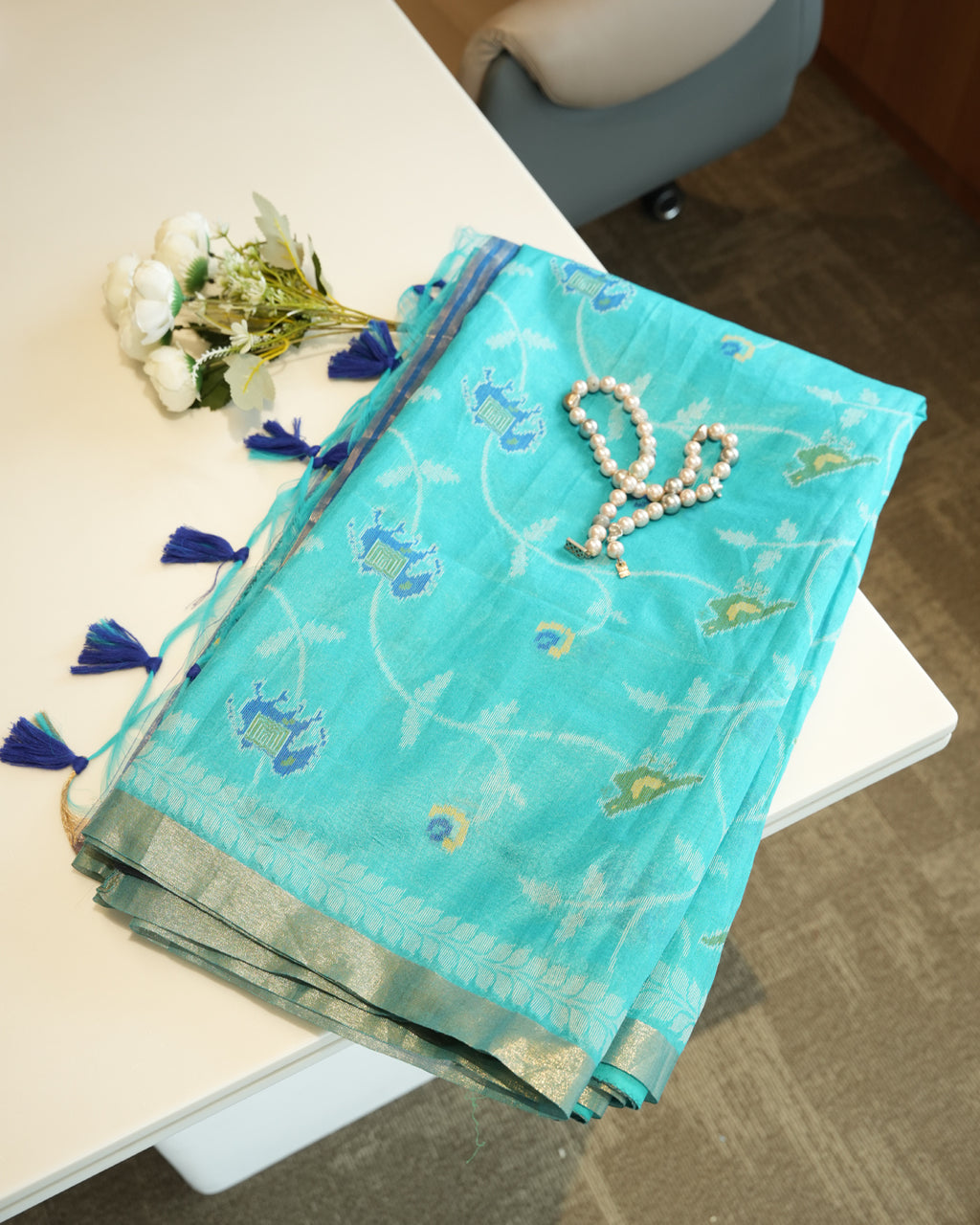 Pinjara jari | Tusser Cotton Silk Saree