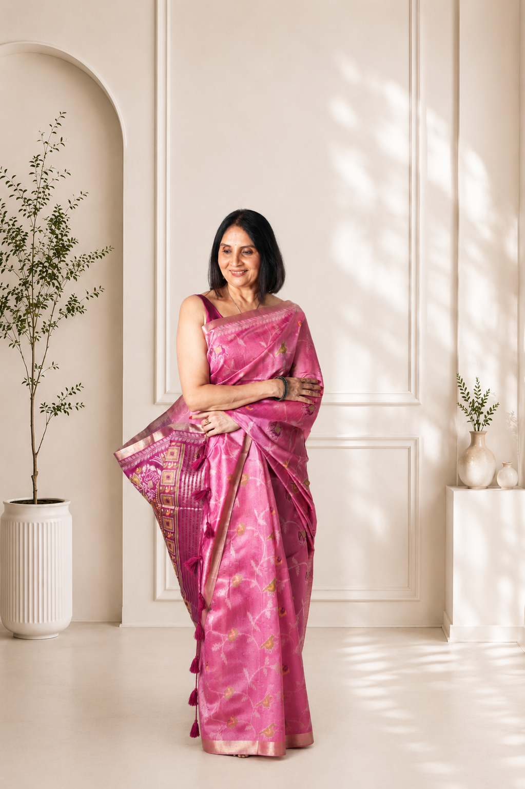 Pinjara jari | Tusser Cotton Silk Saree