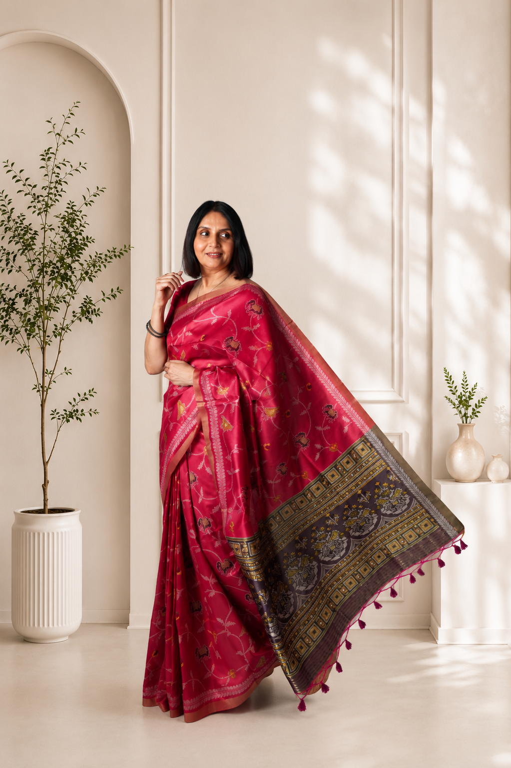 Pinjara jari | Tusser Cotton Silk Saree