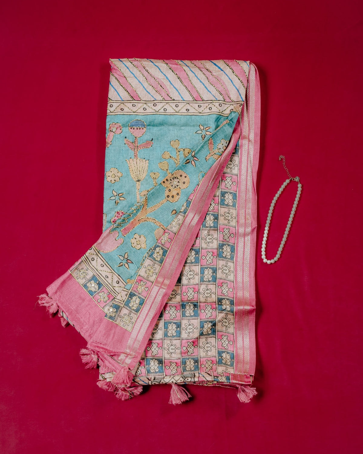 Kaatha Wavy | Tissue Cotton Pink Saree