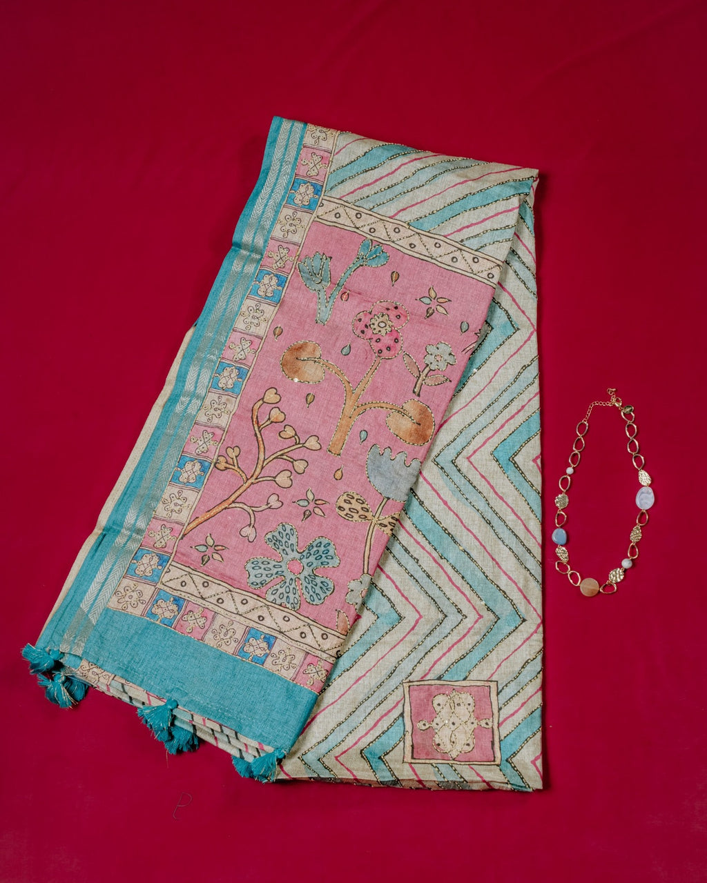 Kaatha Wavy | Tissue Cotton Blue Saree