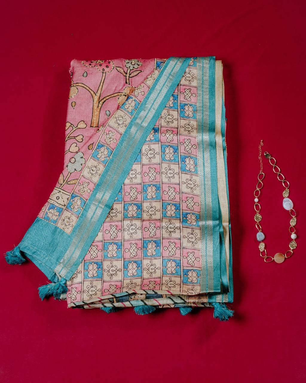 Kaatha Wavy | Tissue Cotton Blue Saree