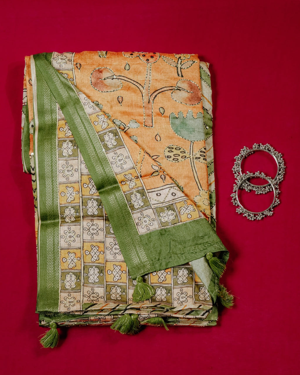 Kaatha Wavy | Tissue Cotton Green Saree