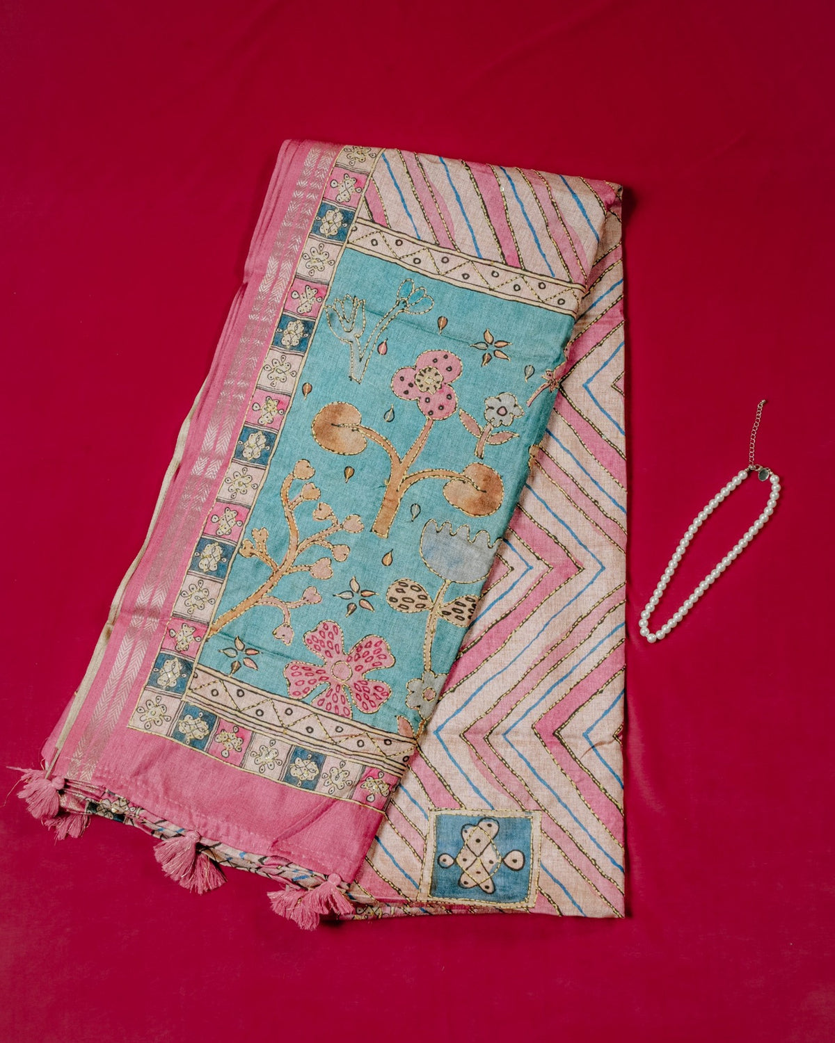 Kaatha Wavy | Tissue Cotton Pink Saree