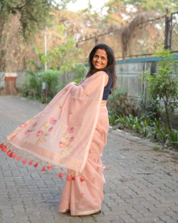 Sunheri | Floral Tussar Silk Saree