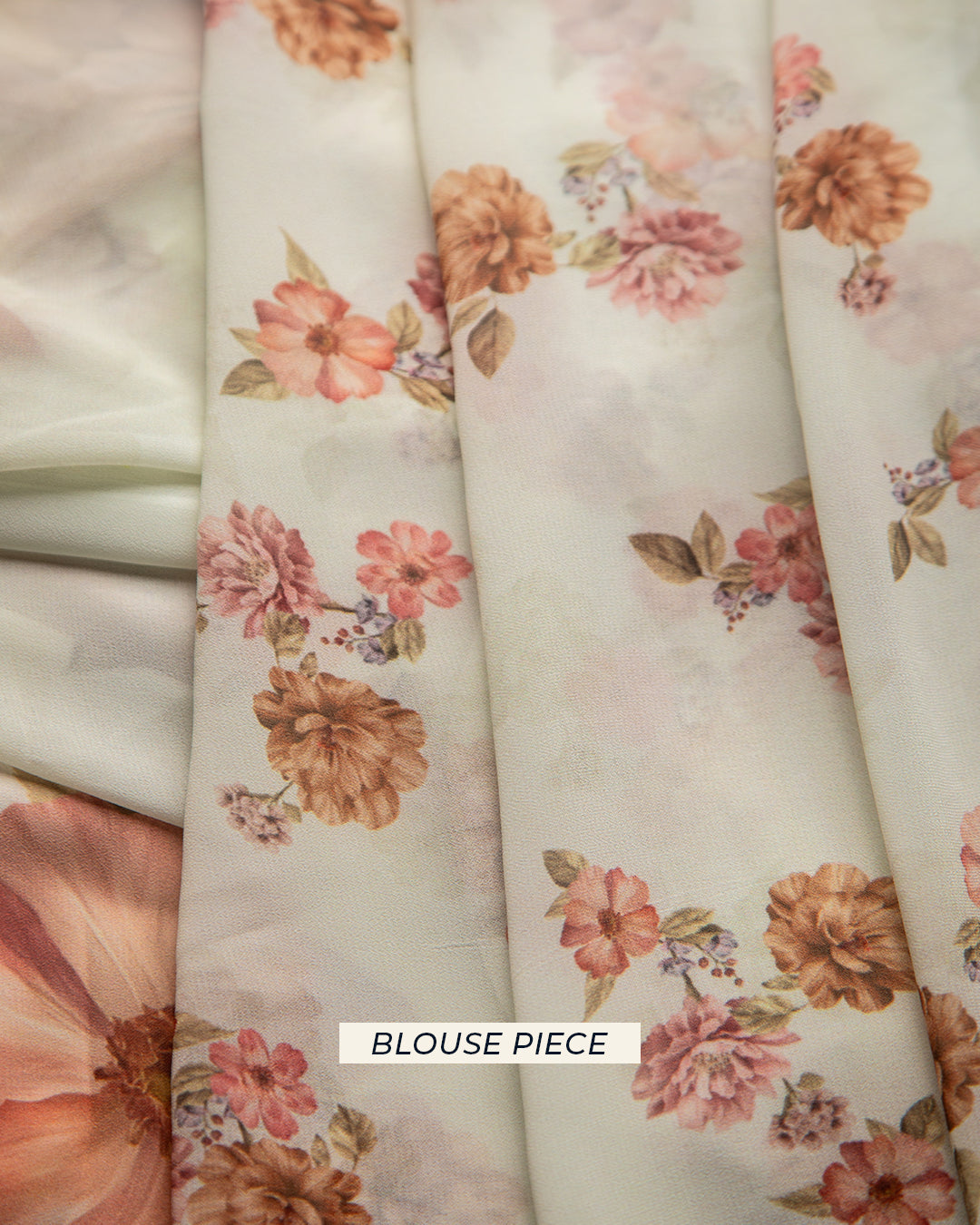 Matching off-white unstitched blouse piece fabric with a soft floral print for the Rajathee Saree Candle Silk collection.