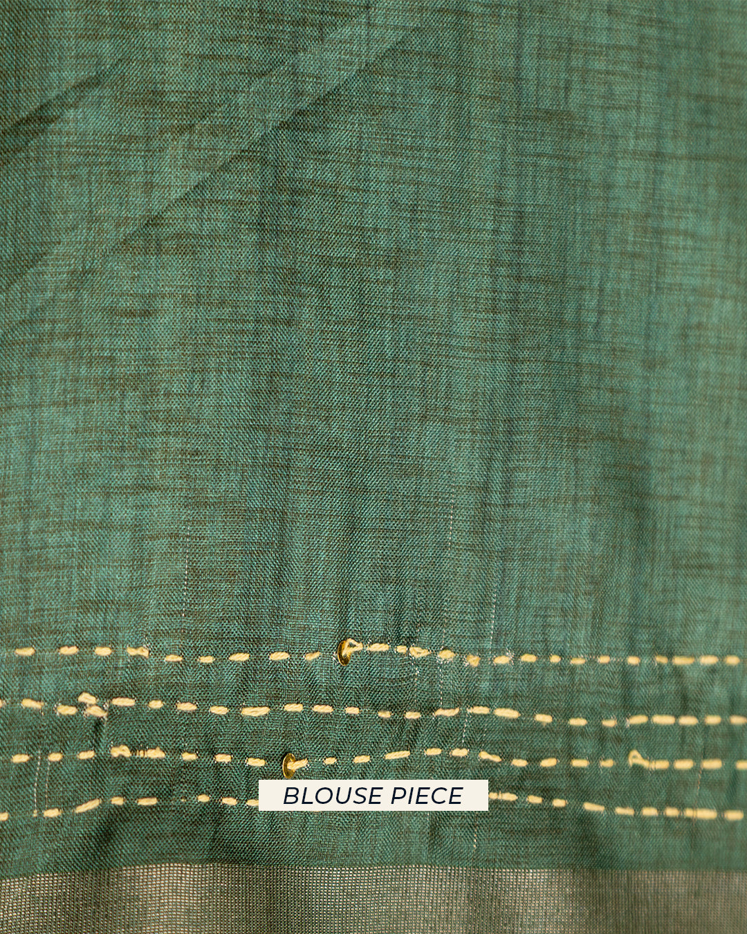 Coordinating Bottle Green unstitched blouse piece fabric for the Rajathee Saree botanical narrative collection.
