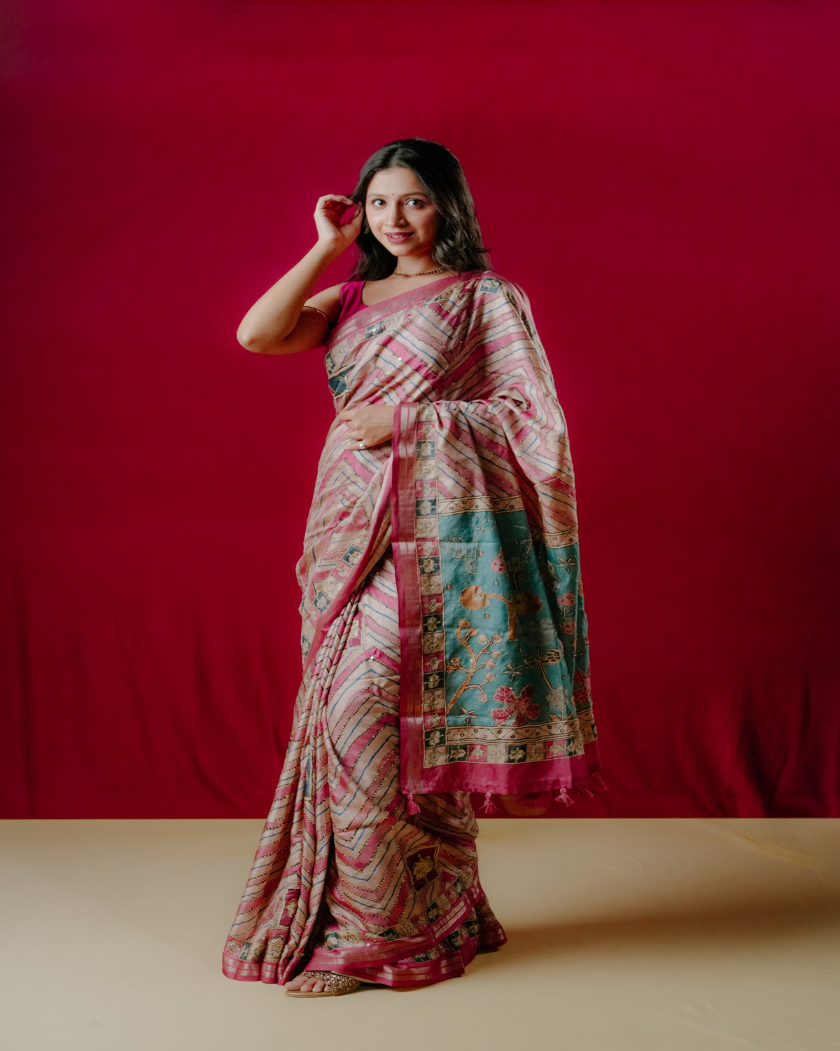 Kaatha Wavy | Tissue Cotton Pink Saree