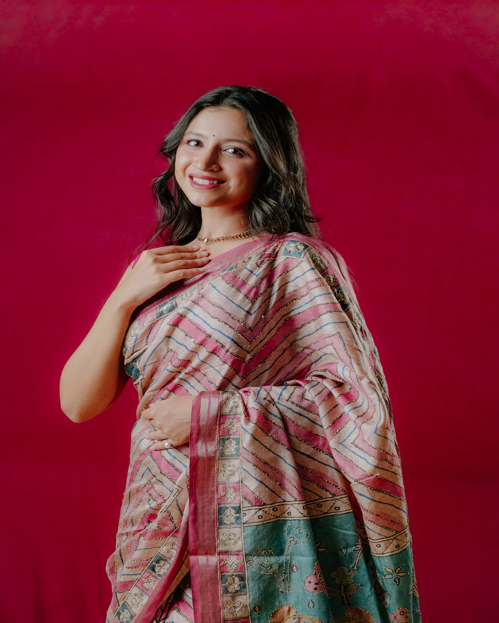 Kaatha Wavy | Tissue Cotton Pink Saree
