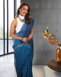 Rajathee Saree Sky Blue Mul Cotton Saree featuring a modern checkered pattern and lightweight, breathable drape.
