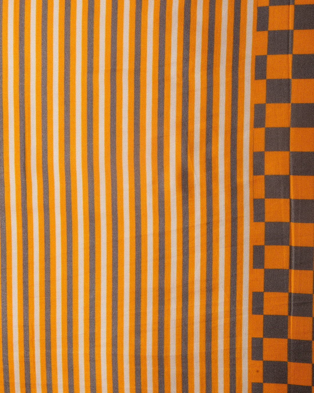 Close-up of the intricate Mustard Yellow and charcoal grey checkered grid on premium Modal Silk fabric.