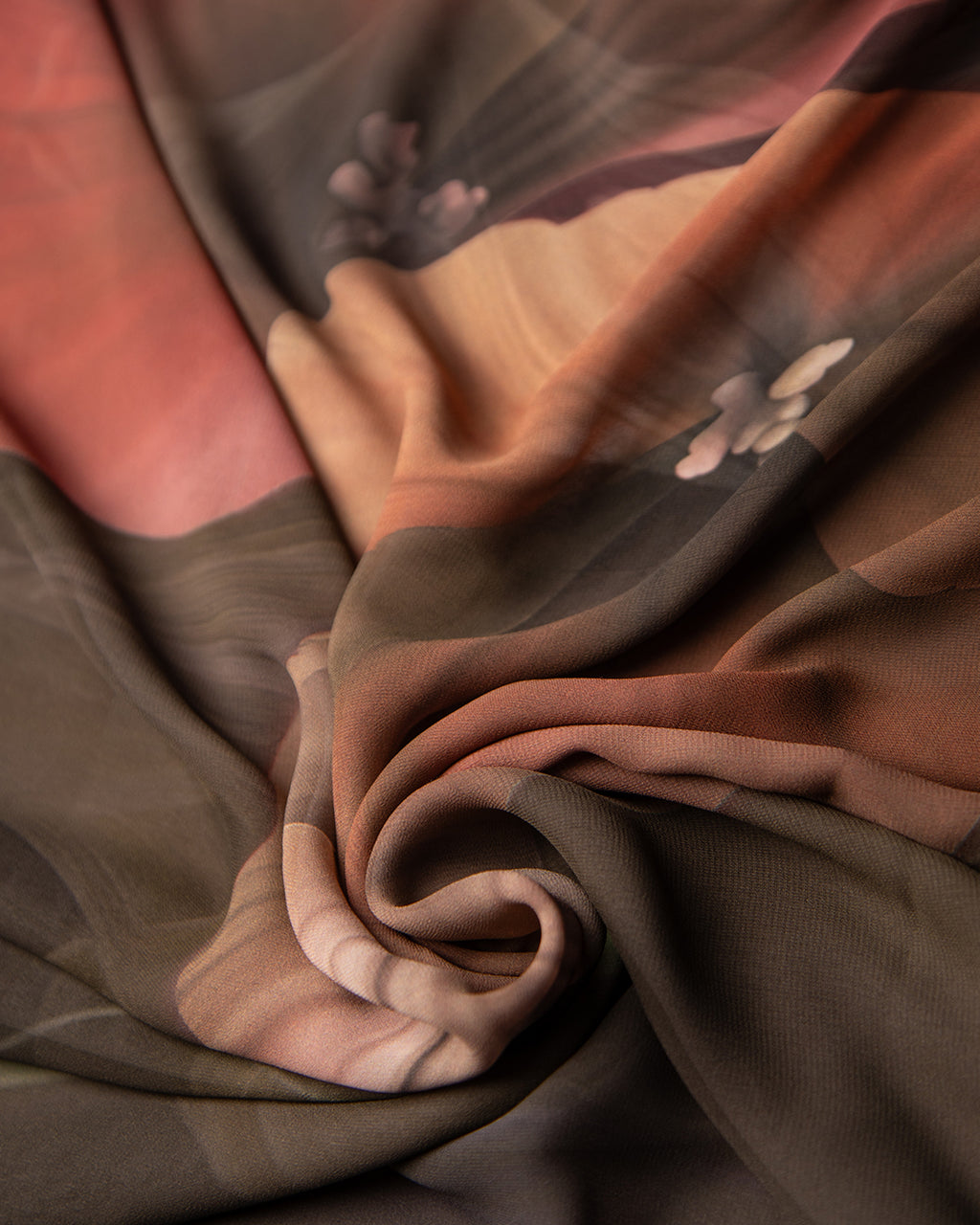 Close-up of the delicate floral motifs and soft, breathable texture of the Shadow Floral collection from Rajathee Saree.