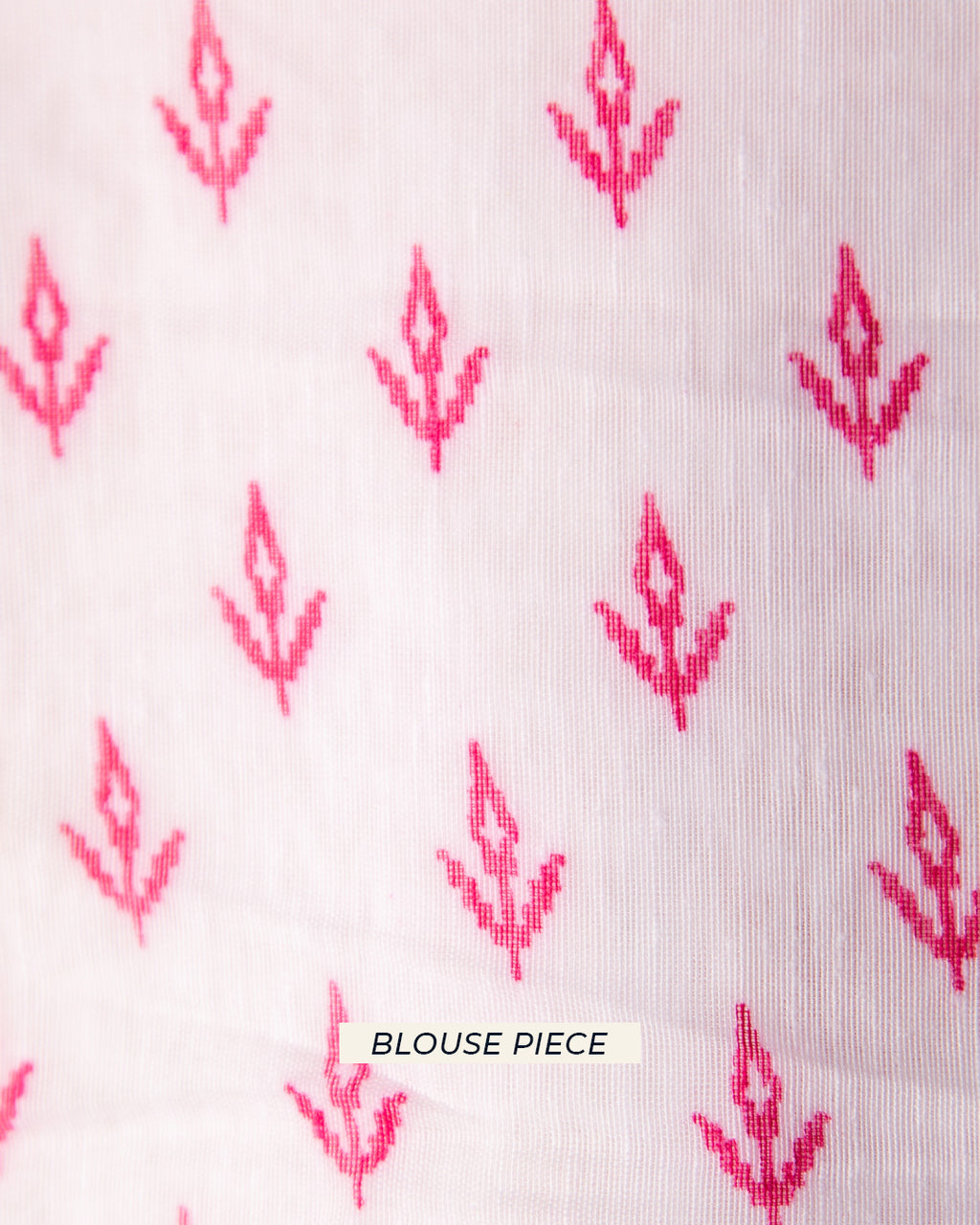 Matching unstitched white blouse piece with pink leaf patterns for the Chandani Pankhuri saree set.