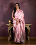 Rajathee Saree Baby Pink Cotton-Tissue Blend Saree featuring woven floral motifs and a subtle gold-toned border.
